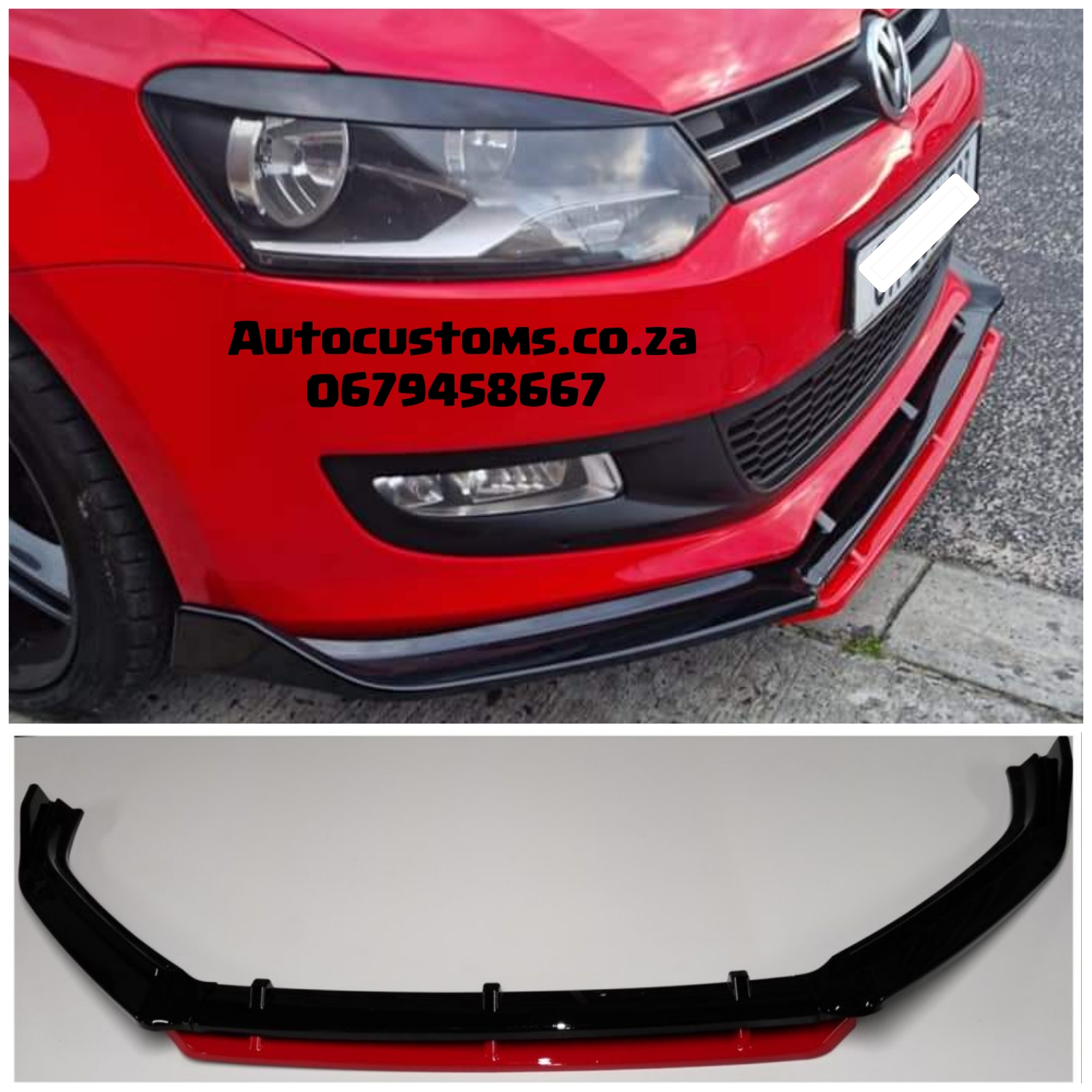 VW Polo 6 Kerscher Front Lip With Red Detail - Auto Customs