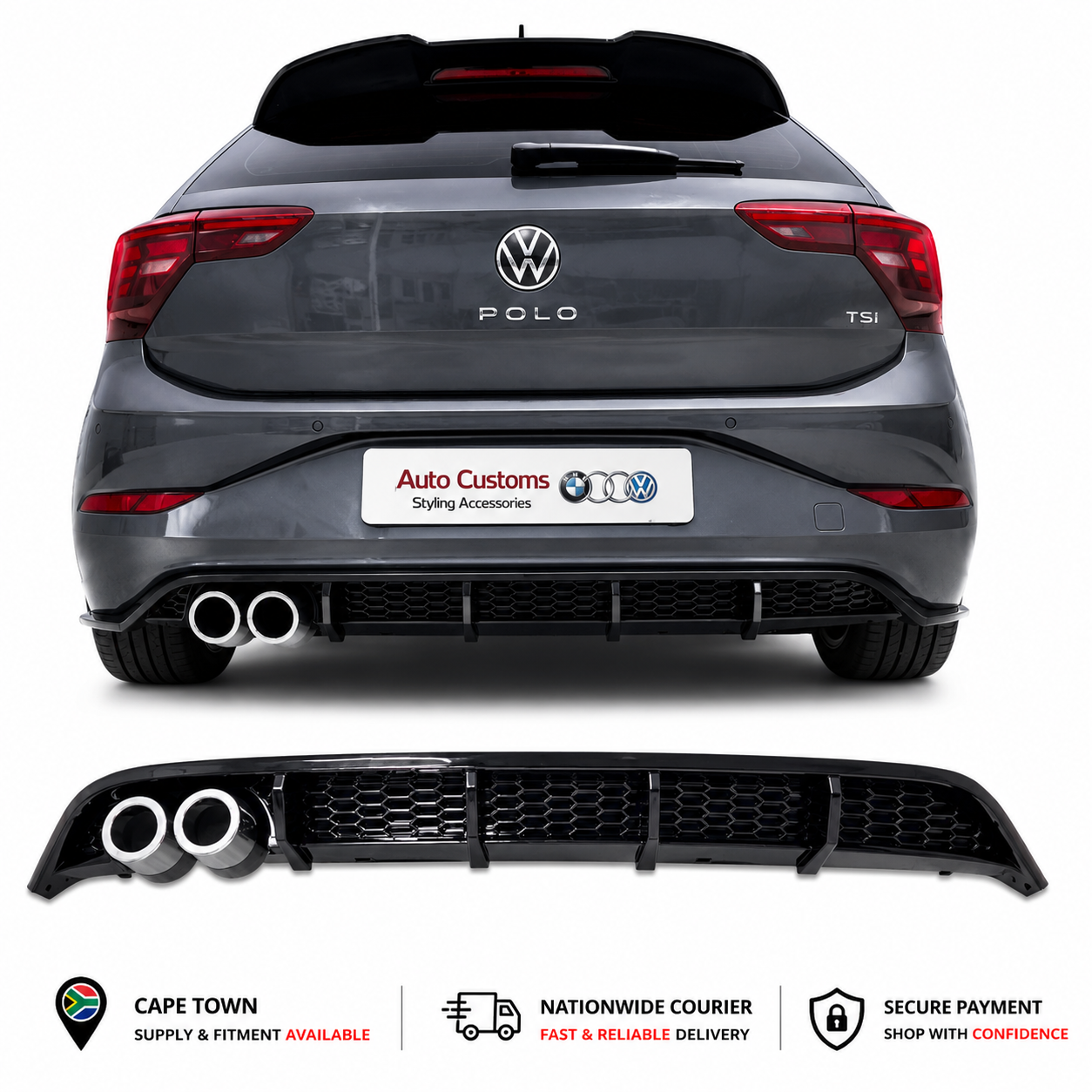 VW Polo 8 / AW Rear Diffuser (AC Style) - Auto Customs - Cape Town