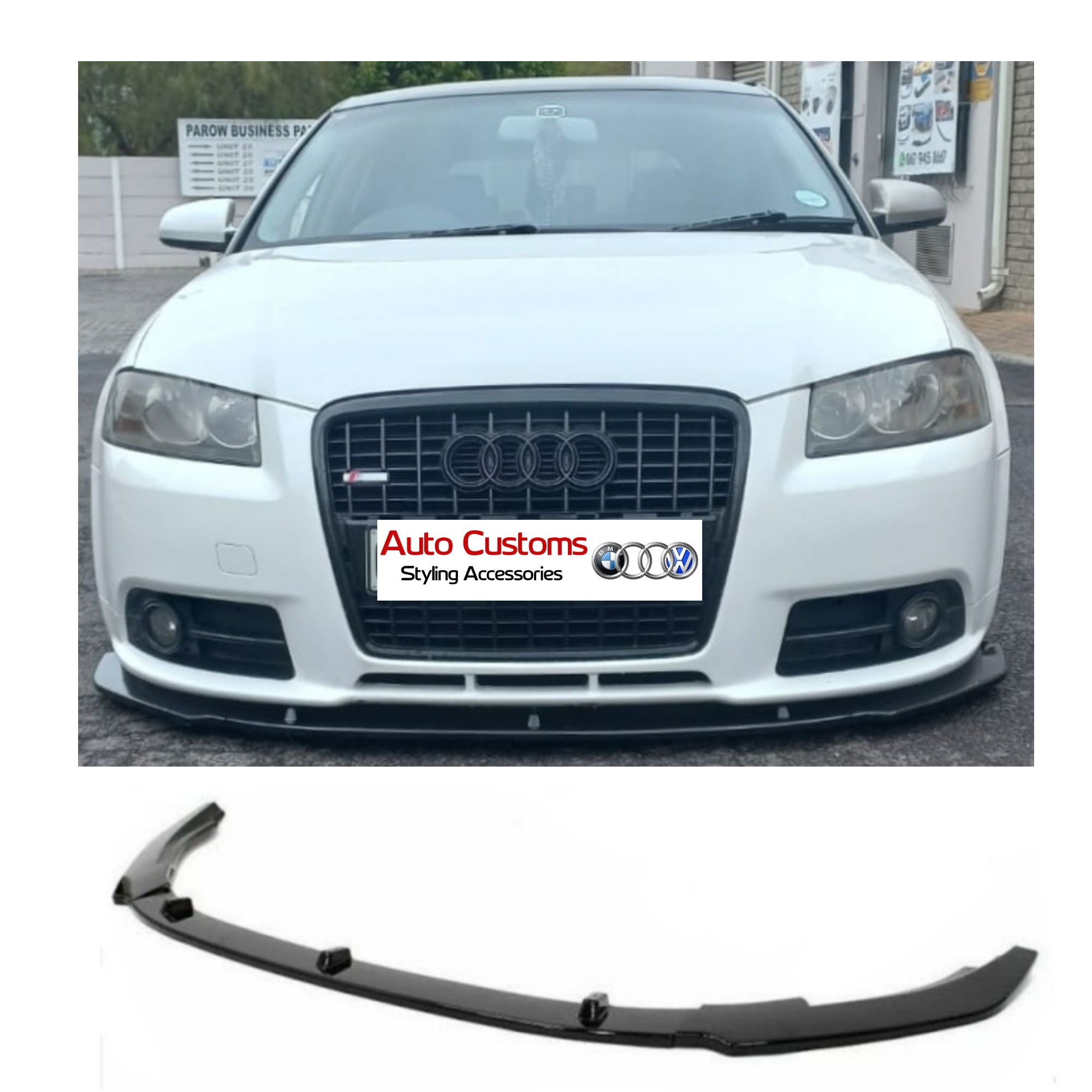 Audi A3 8P Gloss Black Universal Front Bumper Lip Spoiler 3pc