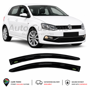 VW Polo 6 Windshield / door Visors. 2 Piece Gloss Black