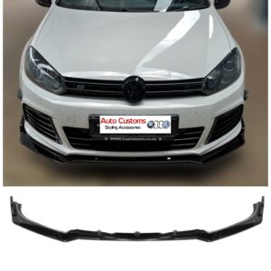 VW Golf 6R front lip spoiler in gloss black ABS fitted on front bumper