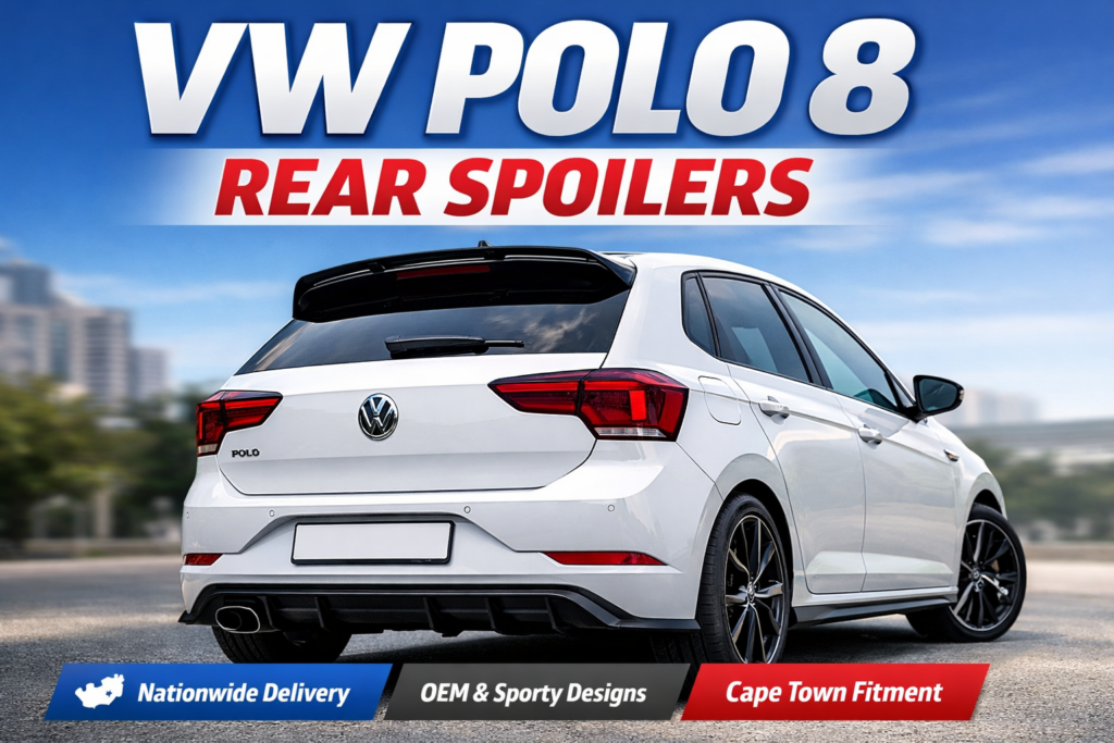 VW Polo 8 rear spoiler gloss black installed on Polo AW hatchback South Africa