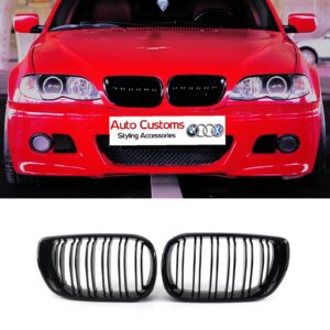 BMW E46 kidney grilles (M4 Style) in piano gloss black available for facelift and pre-facelift coupe and sedan models from Auto Customs in Parow, Cape Town.