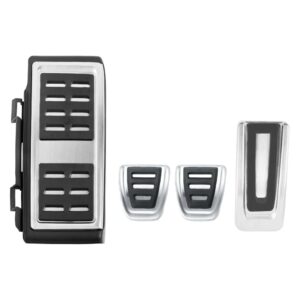 VW Golf 7 manual pedal cover set in stainless steel with anti-slip rubber inserts available from Auto Customs in Parow, Cape Town.