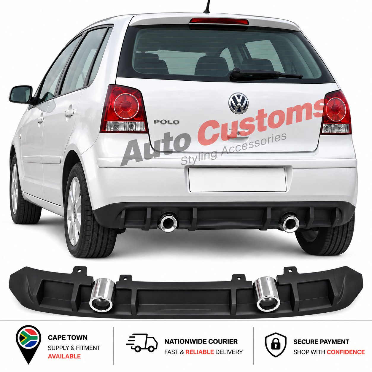 VW Polo 9N3 Rear Diffuser, Suitable for Polo vivo, Bujwa, Bah.
